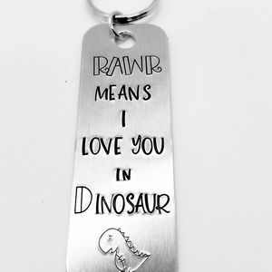 Hand stamped dinosaur keychain